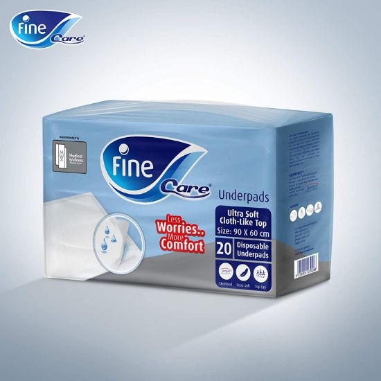 Picture of Fine Care, Disposable Underpads, Ultrasoft Cloth-Like Top, Size 60 x 90 cm, pack of 20